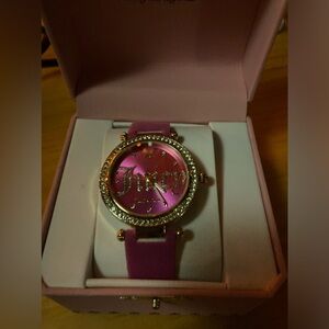 Juicy Couture Rhinestones Face Fuzzy Pink WristBand ~ Juicy Box